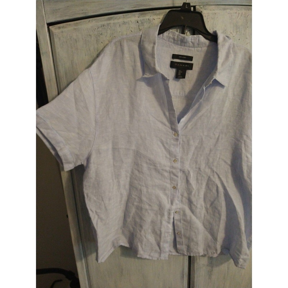 Tahari Casual Light Blue Linen Button-Up Shirt‎ - Picture 3 of 8